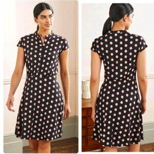 Boden Polka Dot Flippy Jersey Mini Dress In Black And Pink Size 6 EUC